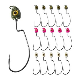 Eupheng Painted Fish Eye Swimbait Jig Heads, 15PCS Lifelike Swing Weedless Jig Heads for Ned Rig or Texas Rig 1/8oz 1/5oz 1/4oz 3/8oz 1/2oz