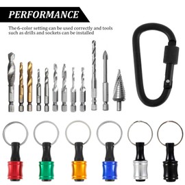 18Pcs Carabiner Bit Holder Keychain,1/4 inch Hex Shank Screwdriver Bits Holder,Aluminum Alloy Long and Short Drill Bit Holder,Quick Release,Screwdriver Bit Holders for Tools & Home Improvement Gift
