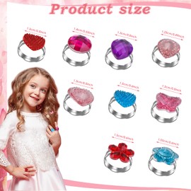 Abeillo 9 Pcs Little Girls Rings, Adjustable Kids Jewellery Rings Sets for Girls, Girls Princess Pretend Dress Up Jewelry Toy Cute Kids Rings for Girls Birthday Party Favor Supplies