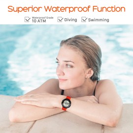 10 ATM Waterproof Sports Watch for Swimming and Diving, with Functions of Chronograph, Timer, Dual Time, Alarm Clock, 12 and 24 Hour Format Switchable