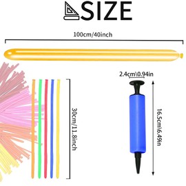 Long Balloons, Pack of 100 Modelling Balloons with Air Pump, Long Colourful Balloons, Modelling Balloons for Balloons Knots, Balloons Animals Clown Shapes