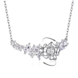 CERGISE Spinner Flower pendent Necklace with Cubic Zirconia for Women, Dainty Fidget Necklace Rotatable Funny Summer Jewelry, Mothers Day Gift.(001)