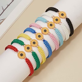 Caiyao Colorful Daisy Sunflower Bracelets Adjustable Braided Rope Bohemian Daisy Flower Bracelet for Women-Black