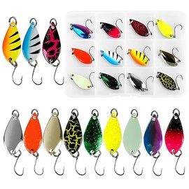XOXVURI Trout Bait Trout Spoon Set 12 Pieces Artificial Bait Spinner Blinker Set Trout Bait Spoons Set 2.5G Fishing Accessories with Storage Box for Trout Bass Pike Zander