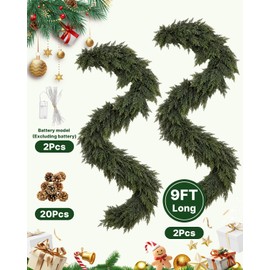 2Pcs 9FT Christmas Cedar Garland, Thick Faux Pine for Mantle & Staircas