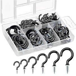 fogman Coated Screw Eye Hook with Case, 6 Sizes, Set of 70 (Black)