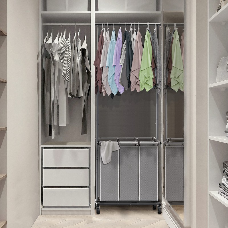 Simple Houseware 3 Bags Laundry Sorter with Extensible Clothes Hanging