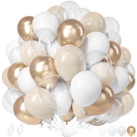 Unisun Nude White Beige Balloons, 50Pcs 12 Inch Cream Beige White Balloons Champagne Gold Party Deco Sand White Beige Transparent Engagement Balloons Girl Women Birthday Boho Wedding Anniversary