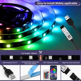 Vancle Tira de luces LED de 5 m, RGB inteligente, sincronización de música, aplicación Bluetooth y control remoto, alimentada por USB para TV, juegos, dormitorio, PC y cine en casa