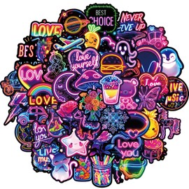 Stickers, Pack of 50 Graffiti Stickers Kids Cool Neon Sticker Set Waterproof Vinyl Stickers Bicycle Car Laptop Skateboard Scrapbook Drinking Bottle Suitcase Children's Birthday Party Favours Neon
