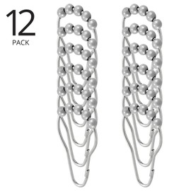 mDesign Steel Metal Easy-Glide Roller Ball Shower Curtain Rings - Bathroom Shower Curtain and Curtain Liner Rolling Ring Hooks for Shower Rod, Guest Bath and Powder Room - 12 Rings - Silver