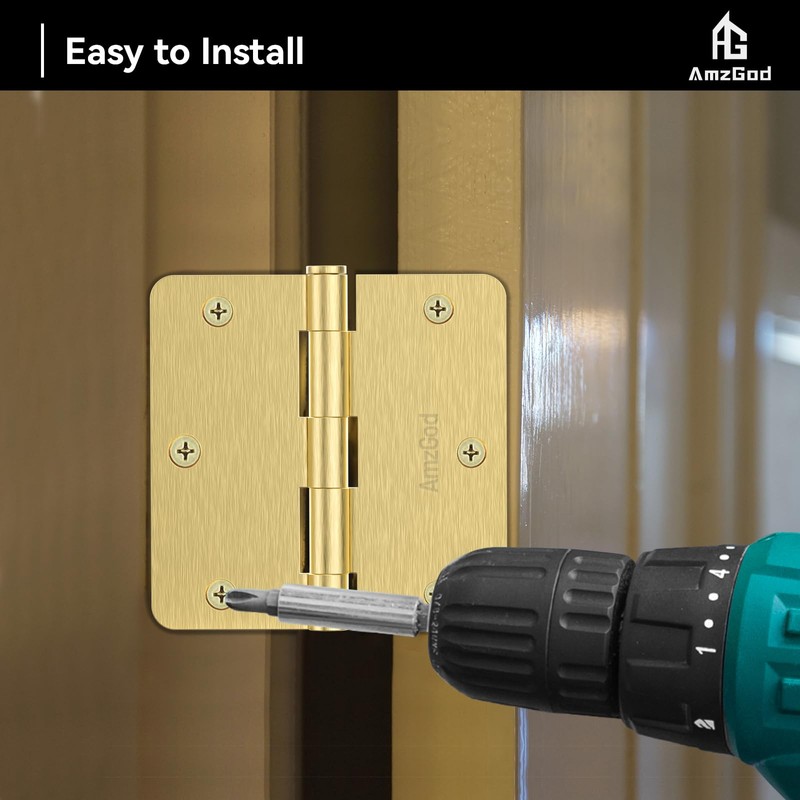 AmzGod Door Hinges Satin Brass - 30 Pack Gold Door
