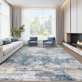 XLUEZ 9x12 Area Rug Washable Rug, Modern Abstract Large Area Rug Neutral Soft Non Slip Low Pile Indoor Carpet for Living Room Bedroom Nursery Dining Room Home Office(BlueWhite, 9'x12')
