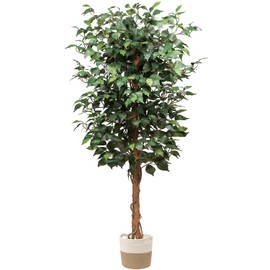 plant Artificial Ficus Tree 5ft in Cotton Pot Fake Silk Plant with Green Leaves Natural Trunk for Indoor Outdoor Home Garden Decor