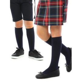Hugh Ugoli Girls Boys Kids School Uniform Long Dress Socks, Extremely Soft, Comfortable, Rayon derived from Bamboo, Chemical-Free, 3 Pairs Navy Blue | 5-6 Years