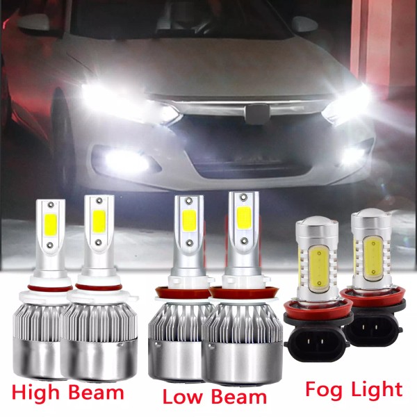 SHENKENUO Combo LED Headlight Kit High Low Fog Light Bulbs