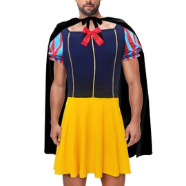 Arankhiger - Disfraz de princesa de nieve para hombre, de cuento de hadas, color blanco, manga abullonada, cuello cuadrado, con lazo rojo, talla M