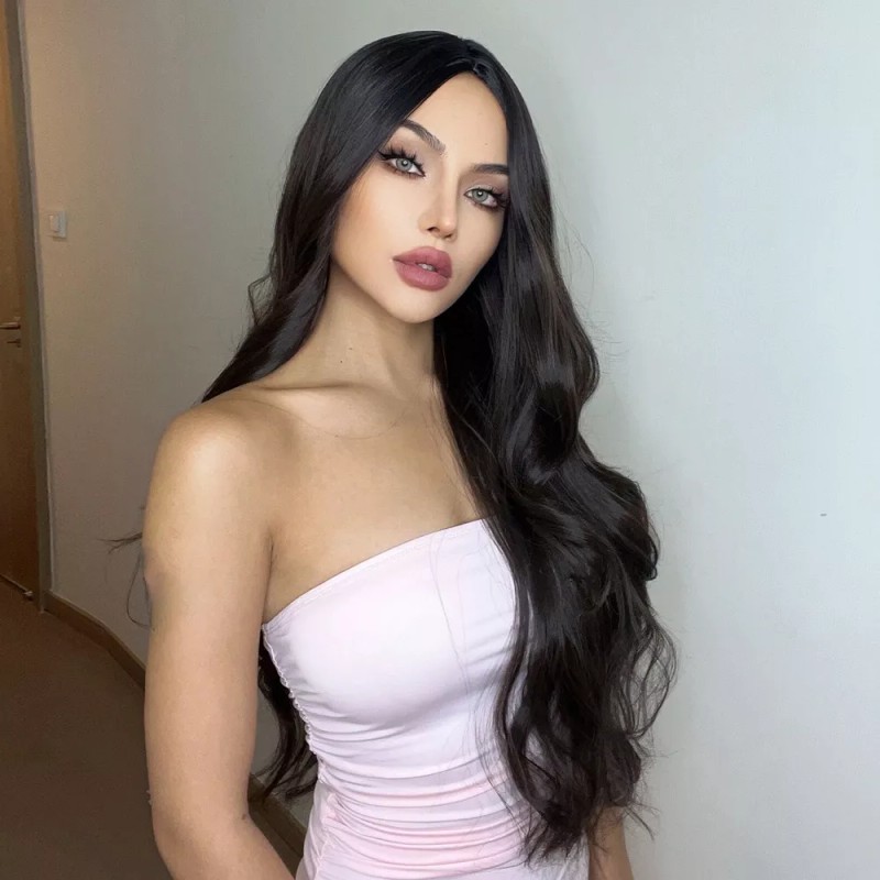 generic B Peluca Negro Mujer Natural Ondulada Larga Rizada Dama