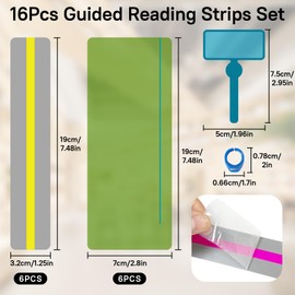 Ysimple 16-Piece Guided Reading Strip Set, Coloured Reading Ruler with Finger Tracker, Dyslexia Overlay Ruler, Reading Aid Children, Dyslexia Reading Aid for Dyslexia, Visual Stress, ADHD