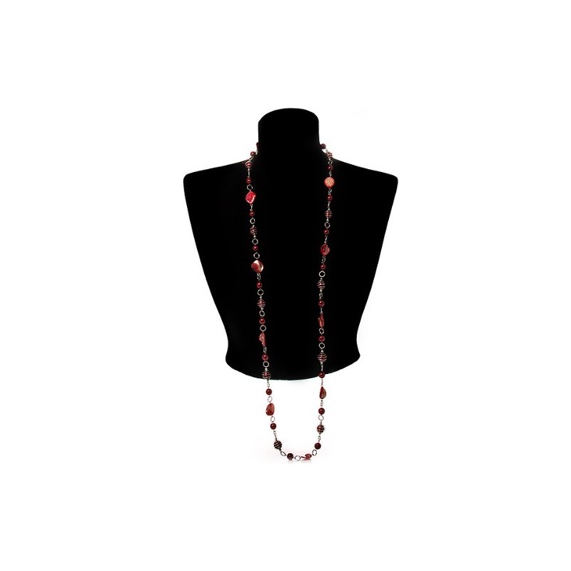 Avalaya Red Shell Composite & Imitation Pearl Bead Silver Tone