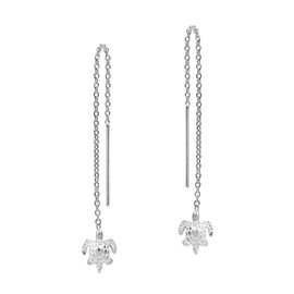 Adorable Baby Sea Turtle Sterling Silver Thread Slide Earrings