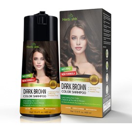 Herbishh Champú de color para cabello gris - Champú y acondicionador para teñir el cabello - Larga duración, cobertura completa de canas y bricolaje (Dark Brown) 400ml