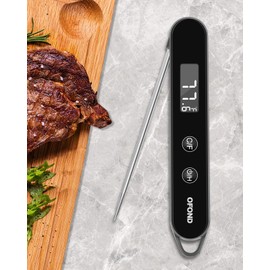Digital Meat Thermometer for Grilling and Cooking,OFOND Instant Read Food Thermometer with AAA Battery,Backlight LCD,Folding Accurate Probe for Kitchen Outdoor BBQ,Store by Magnet and Hook