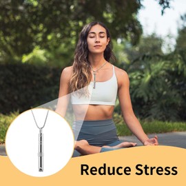 Breathing Necklace,Anxiety Relief Necklace,Necklaces Stress Breathlace Whistle,Holder Lanyard Mindful Meditation Stainless Steel Aids for Calming Breath Stop Anxiety Valentine Gift Women Men (Silver)