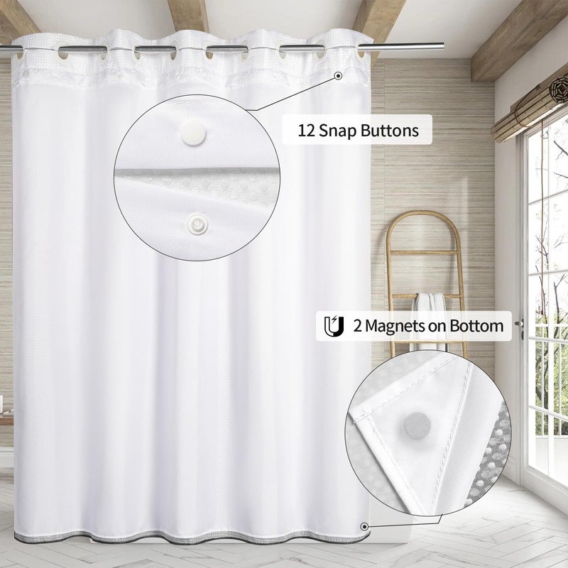 MitoVilla No Hooks Needed Black Ombre Waffle Shower Curtain Liner