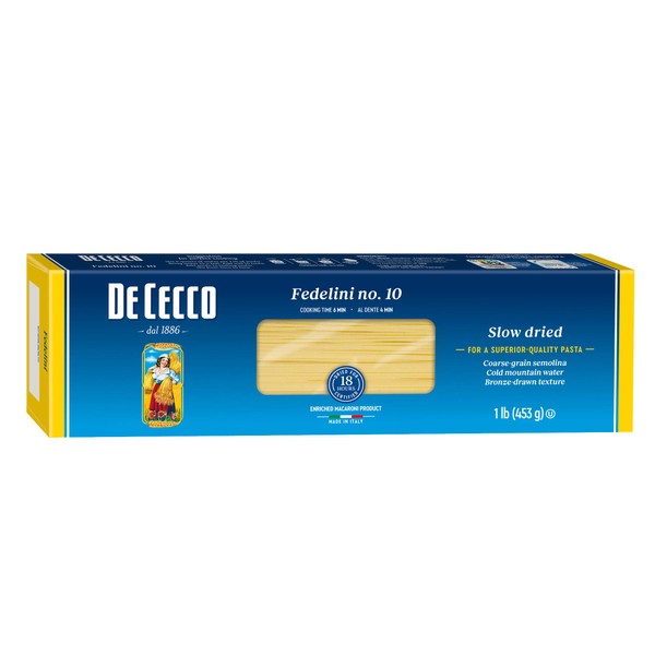 De Cecco Semolina Pasta, Fedelini No.10, 1 Pound (Pack of 5)