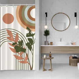 Leowefowa Mid Century Abstract Shower Curtain Boho Arch Modern Minimalist Sun Shower Curtain Retro Tropical Palm Leaf Plant Aesthetic Minimalist Bath Decor Fabric Waterproof with Hooks 36x72 inch