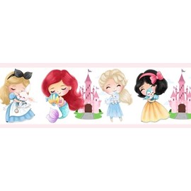 Arte Cubiko Cenefa adherible princesas con mascota y castillos recámara niñas