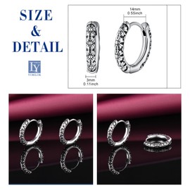 Yumilok Men Women Stainless Steel Daisy Earrings Creative Creole with Carved Daisy Vintage Flowers Silver Hoops Diameter 1.4cm Novelty Jewellery for Fashionable Youth