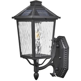 NAXTTII Solar Outdoor Wall Lights 15 Inch Height Dusk to Dawn Solar Sconce Lights Outdoor with Remote Control Black Exterior Porch Lights Wall Mount for House Porch Yard Hallway and Garage