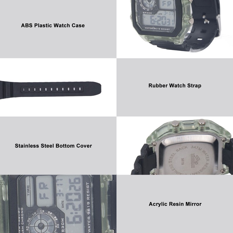 Electronic Sports Watch 12 24 Hours Waterproof Digital Wrist Watch