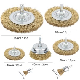 10 Pcs Wire Wheel Cup Brush Drill Set, Brass Coated Wire Brush Drill Attachment with 1/4-Inch Hex Shank Metal Brush Kit for Rust Removal, Polishing and Abrasive
