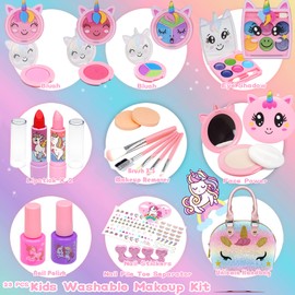 Kids Makeup Set for Girls - Washable Non-Toxic Unicorn Makeup Kit for Kids with Glitter Handbag, Dress Up Games Makeup Sets, Christmas Birthday Gift for 4 5 6 7 8 9 10 Year Old Girls