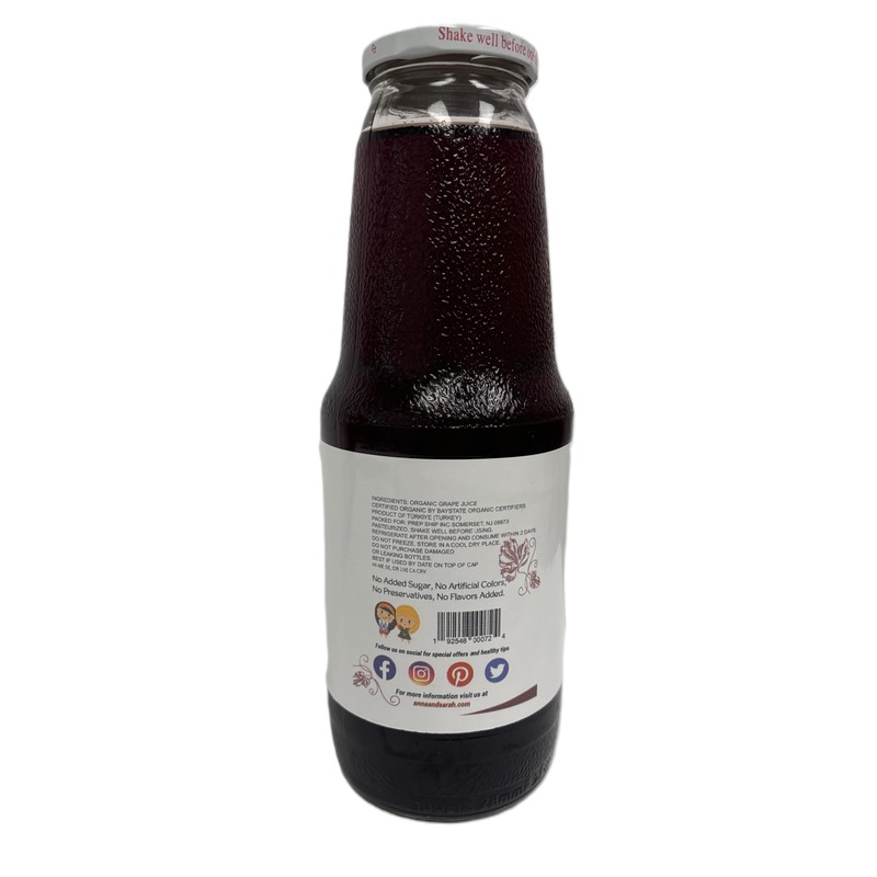Anna and Sarah 33.8 Oz Organic Grape Juice - Glass