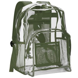 Vorspack Clear Backpack Heavy Duty PVC Transparent Backpack with Reinforced Strap Stitches & Large Capacity for College Workplace Security - Green
