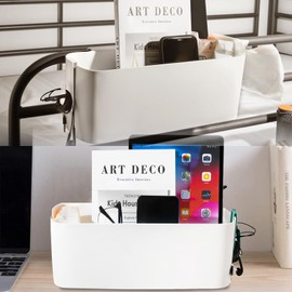 ARCPNRT Hanging Bed Organiser, Bed Organiser with Hooks, Orange Hanging Bed Organiser, Storage Basket, Bedside Table, Bed Shelf, Bed Bag, for Office, Home, Dorm