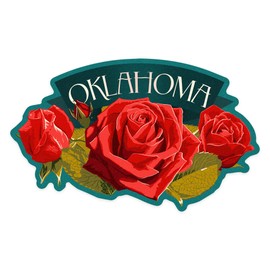 Die Cut Sticker Oklahoma, Rose, Letterpress, Contour Vinyl Sticker 3 to 6 inches, (Waterproof Decal for Cars, Water Bottles, Laptops, Coolers), Large