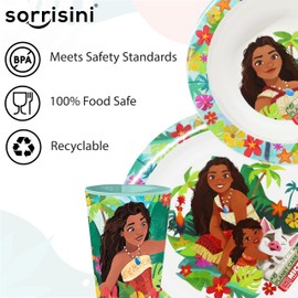 Sorrisini Moana Reusable Children's Tableware, Children's Plate for Nursery, Scoula, Baby Set with Plate, Bowl, Cup 260 ml, First Meal Weaning Set, Plastic, Moana