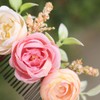 Fangsen Black Wedding Pink Ivory Rose Flower Hair Comb Bridal