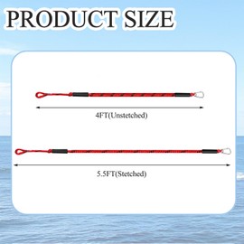 4-Pack Boat Bungee Dock Line for Temporary Boat Docking,– 4FT (Extends to 5.5FT) –Retractable Mooring Rope with 316 Stainless Steel Clip and Foam Float,Boat Accessory (Red)