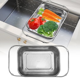 SpisoHdx Stainless Steel Over-the-Sink Colander - Expandable Dishwasher Safe Strainer Basket Veggies, Fruits & Pasta, Heavy-Duty Fine Mesh Drainer 2.2"H X 9.5"W X（13.4"L-17.4"L Adjustable)