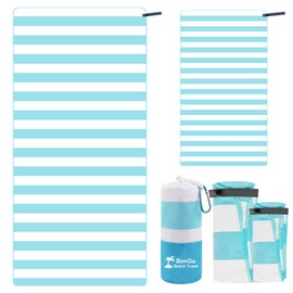 BonGu Beach Towel Set 180x80cm & 60x38cm Microfiber Travel Towels Super Absorbent Compact Lightweight Quick Dry Towels for Beach Pool Bath Sand Free Beach Towels (Lakes Blue)