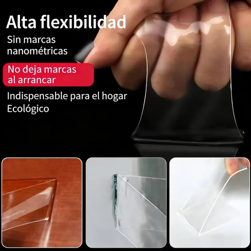 Cinta Adhesiva Nano Doble Cara Transparente de 5m x 2cm,