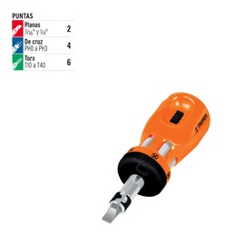 Truper DTROM-12, Desarmador tipo trompo con matraca, 6 puntas dobles