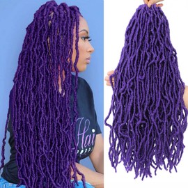 Purple Faux Locs Crochet Hair 24 inch 2 Packs Soft Locs Goddess Locs Crochet Braids Pre-Looped New Locs Crochet Hair for Black Women Synthetic Goddess Locs Braiding Hair (24 Inch, 2 Packs, Purple#)