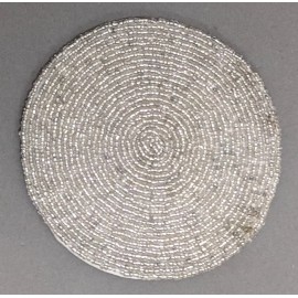 Unbranded Coaster Glass Bead Silver Cloth Backing 4"Diameter Set of 6